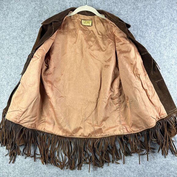 Vintage Pypsa Brown Suede Fringe Jacket Size 38 Western Boho Rodeo Ranch READ* - Picture 6 of 16